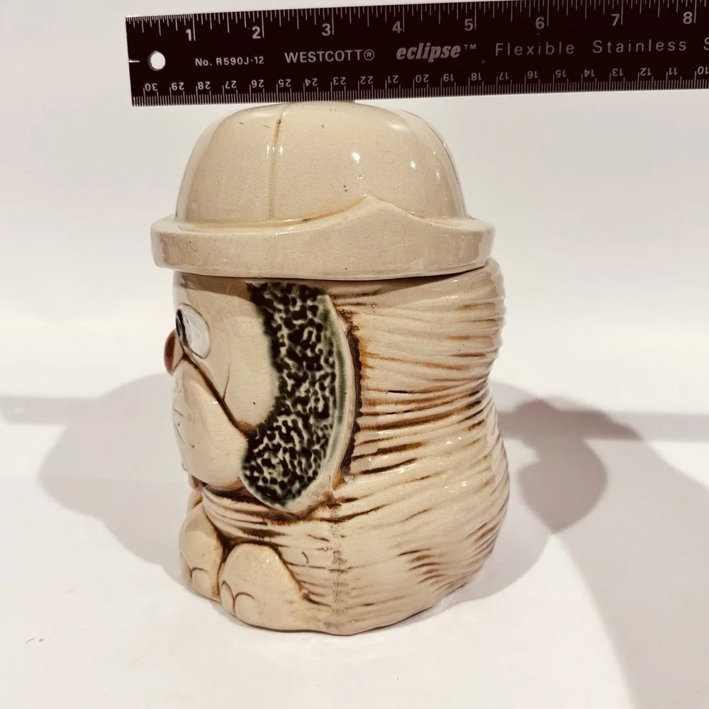 Vintage 70s Mount Clemens Art Pottery Dog Cookie Jar W Hat‎ Lid USA